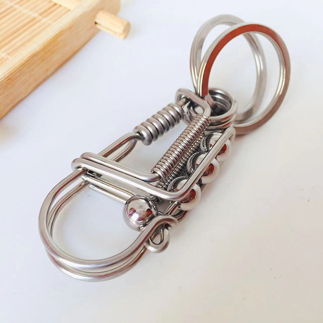 Four Beads Handmade Keychain [Steel & Brass]