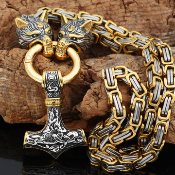 Viking Wolf Thor's Hammer Necklace