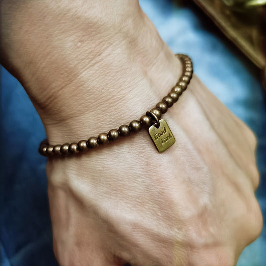 Round bead bohemian vintage brass bracelet